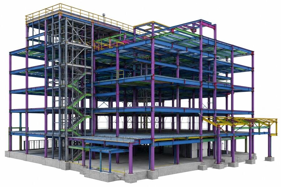 Commercial steel detailing project featuring retail centers, office buildings, and mixed-use developments